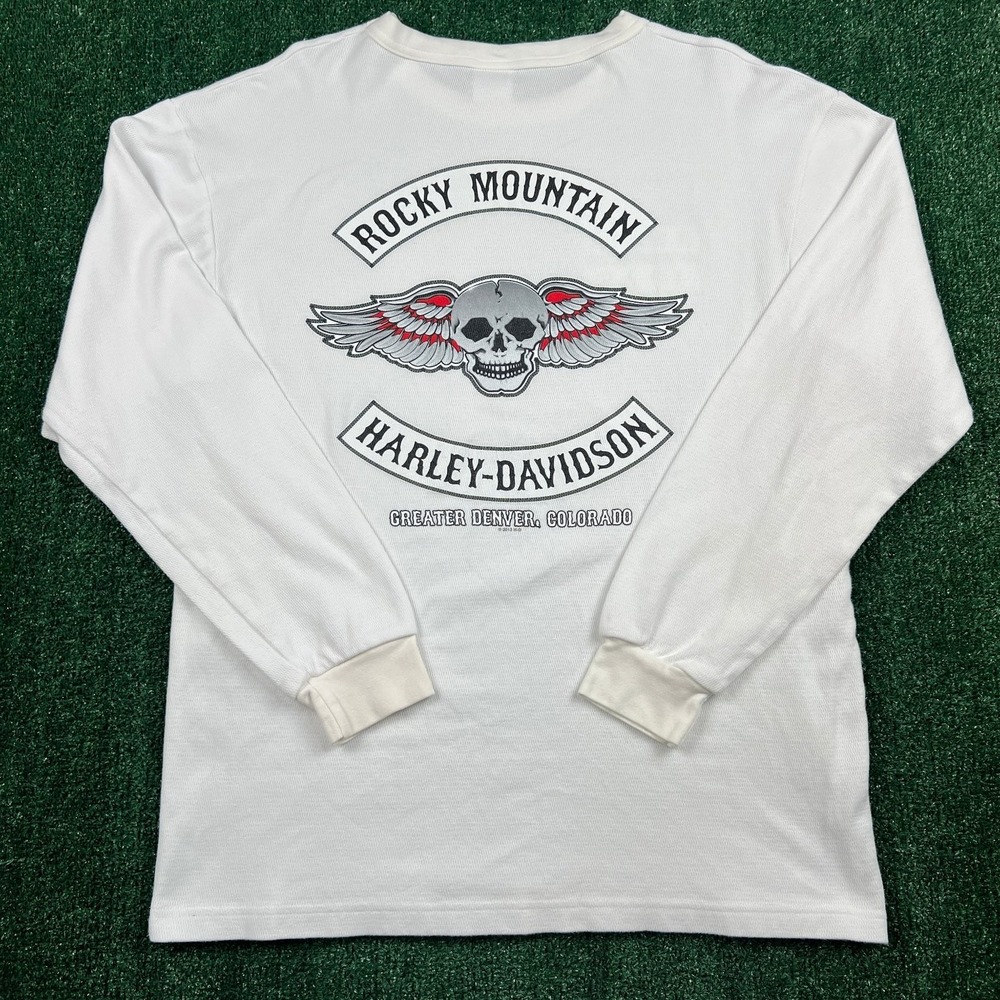 Harley-Davidson T-Shirt Men's XL White Long Sleeve‎ Waffle Knit Thermal Rocky
